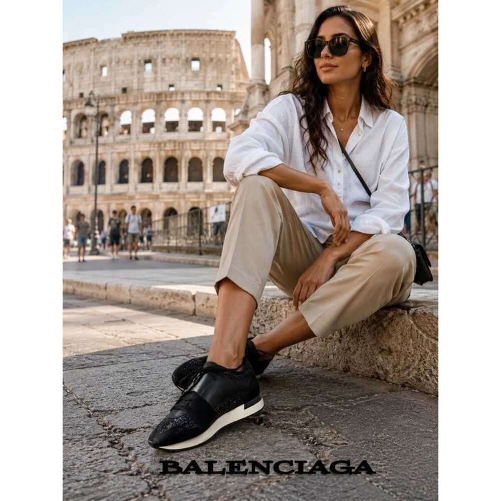 ON SALE!  Like New Balenciaga Race Runner Black Glitter Trainers EU 38 US 7.5- 8